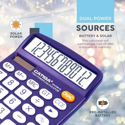 Desktop Calculator 12 Digit with Large LCD Display and Sensitive Button, Solar and Battery Dual Power, Standard Function for Office, Home, School, CD-2786 (Purple) - 4