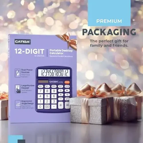 Desktop Calculator 12 Digit with Large LCD Display and Sensitive Button, Solar and Battery Dual Power, Standard Function for Office, Home, School, CD-2786 (Purple) - CATIGA