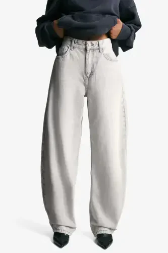 Geniş paça barrel jean-Gri - 5