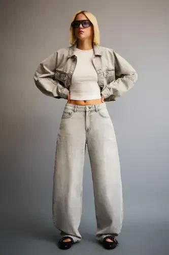 Geniş paça barrel jean-Gri - 6