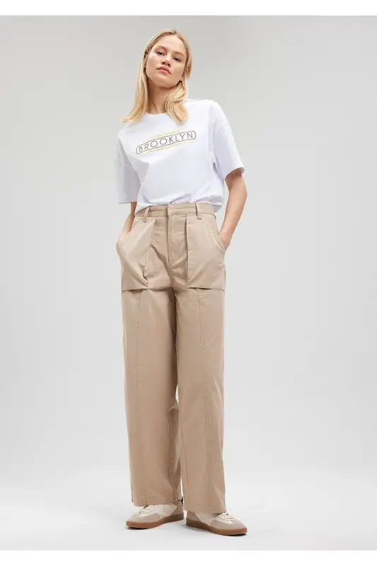 Geniş Paça Bej Pantolon 1010638-86596 - Kahverengi-86596 - 3