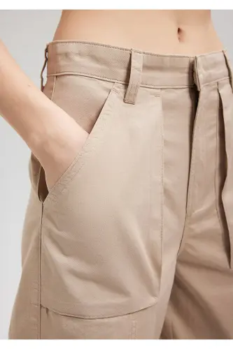 Geniş Paça Bej Pantolon 1010638-86596 - Kahverengi-86596 - 6