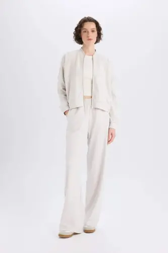 Wide Leg İnce Eşofman Altı Basic Düz Cepli Beli Lastikli Soft Touch Geniş Bol Paça-Taş - 1