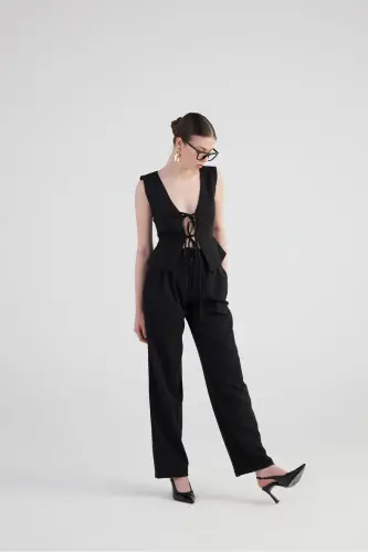 Geniş Paça Pilili Yüksek Bel Palazzo Giselle Panto - HOLLY LOLLY (1)