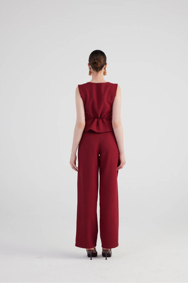 Geniş Paça Pilili Yüksek Bel Palazzo Giselle Pantolon Bordo-Bordo - 5