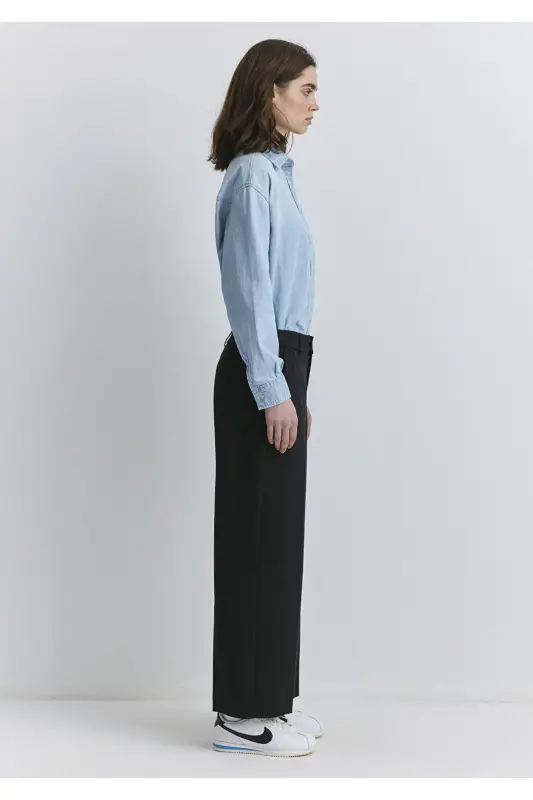 Geniş Paça Siyah Pantolon 1010947-900 - Siyah-900 - 5