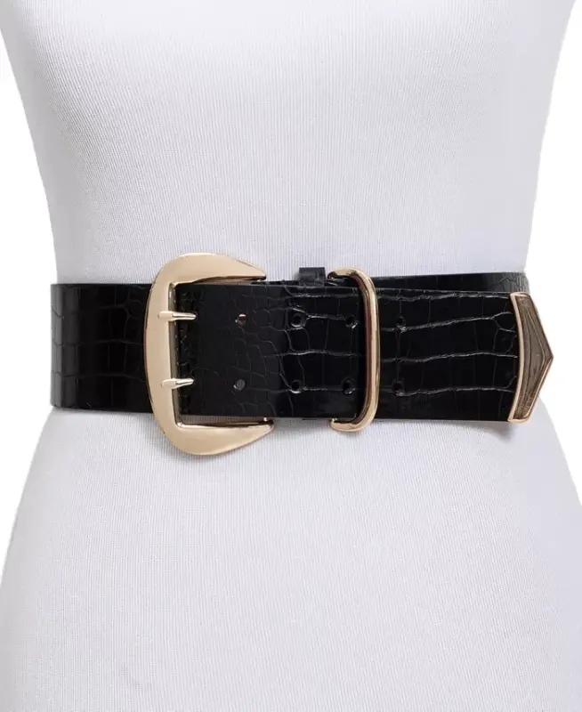 Wide Stretch Belt, Created for Modazone - Black/Gold - I.N.C. INTERNATIONAL CONCEPTS