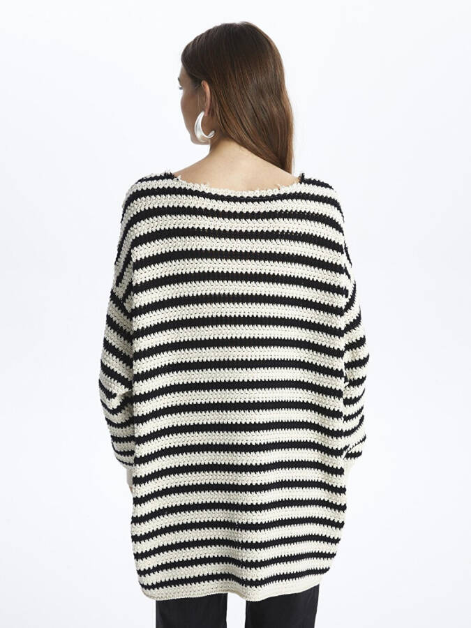 Genova - Boat Neck Relaxed Fit Striped Knit Sweater - Black Stripe Color - 19