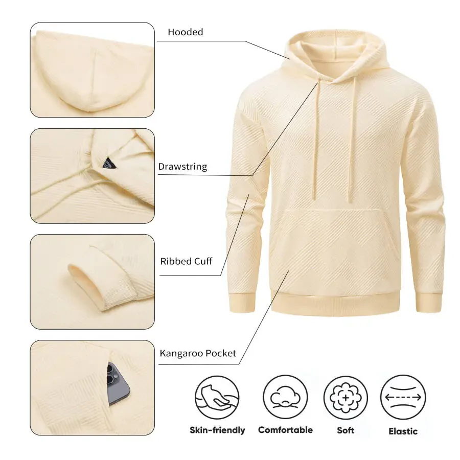 GENTS BLISS Long Sleeve Men Hoodies Sweatshirts Geometric Texture Sweatshirts for Men Casual Pollover Shirts with Kangaroo Pocket - 6
