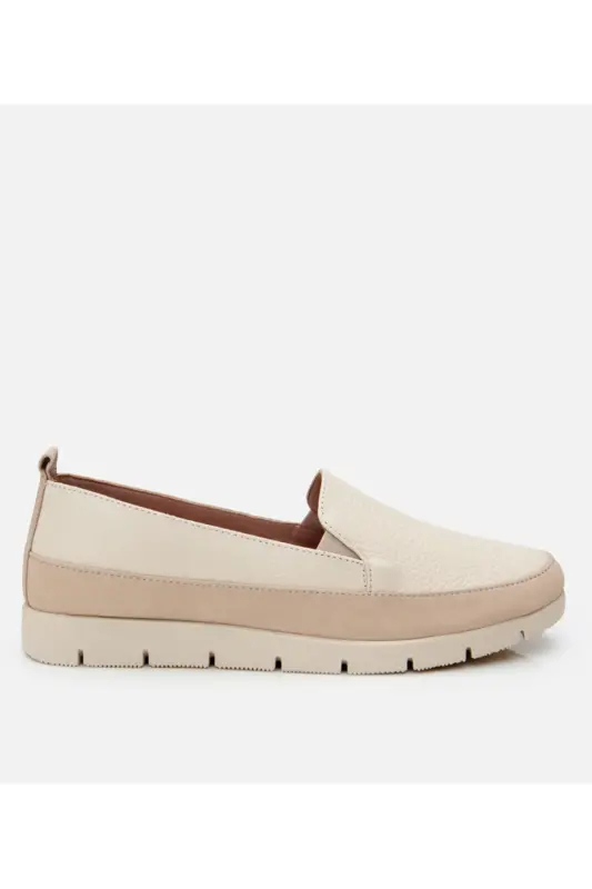 Genuine Leather Beige Women's Loafer - HOTIÇ