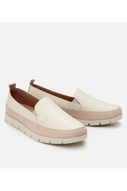 Genuine Leather Beige Women's Loafer - 2