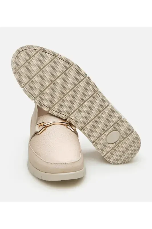 Genuine Leather Beige Women's Loafer - 5