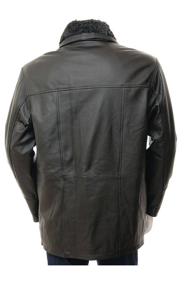 Genuine Leather Black Calvin Embroidered Men's Leather Jacket - 4