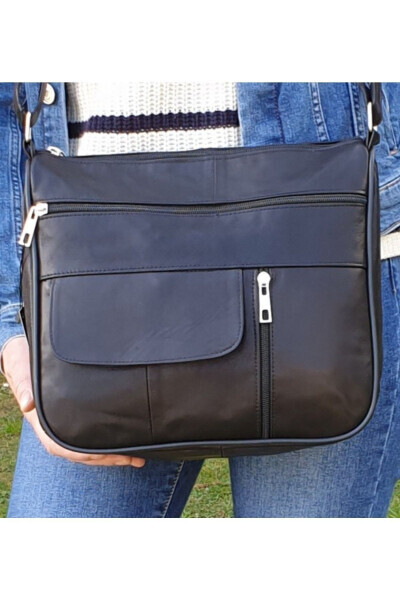 Genuine Leather Black Crossbody Bag - ATTER