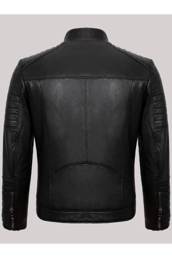 Genuine Leather Black Four Pocket Embroidered Men's Leather Jacket - 2