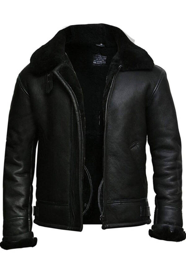 Genuine Leather Black Fur Lined Men's Leather Jacket - 1