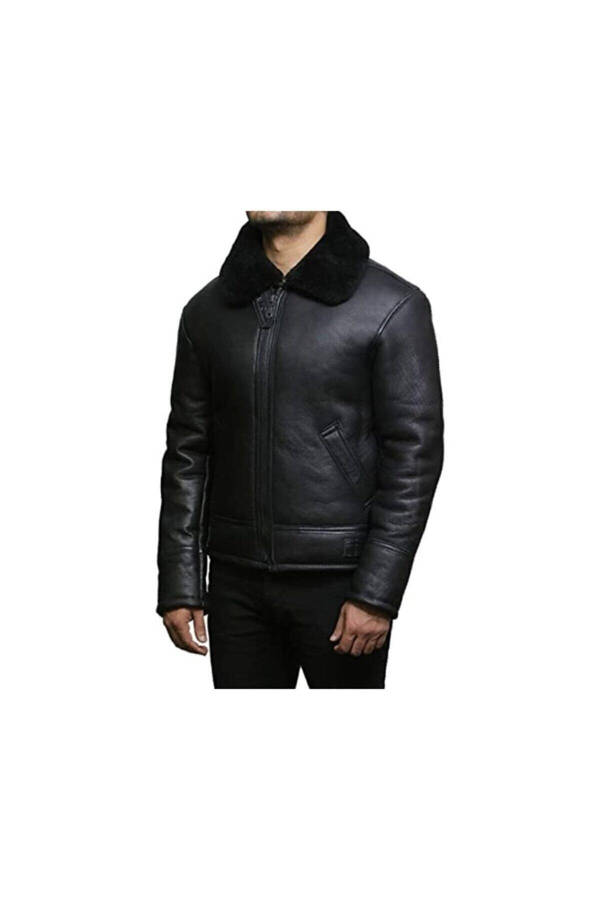 Genuine Leather Black Fur Lined Men's Leather Jacket - 3