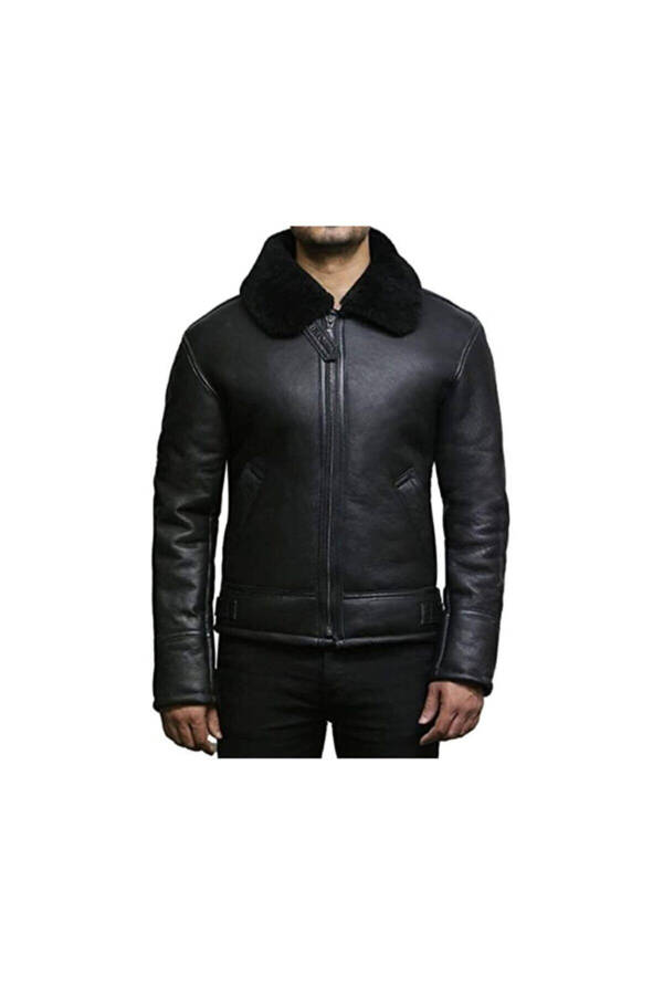 Genuine Leather Black Fur Lined Men's Leather Jacket - 5