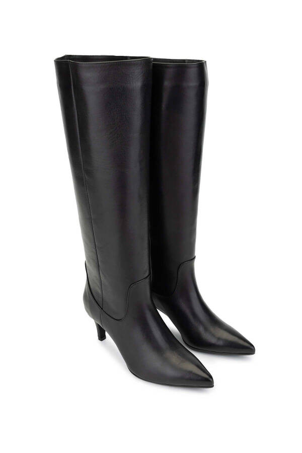 Genuine leather black heeled boots. - 2