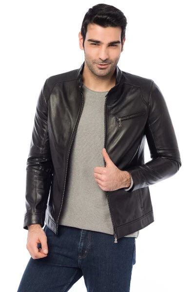 Genuine Leather Black Men's Jacket PC178 - PIERRE CARDIN