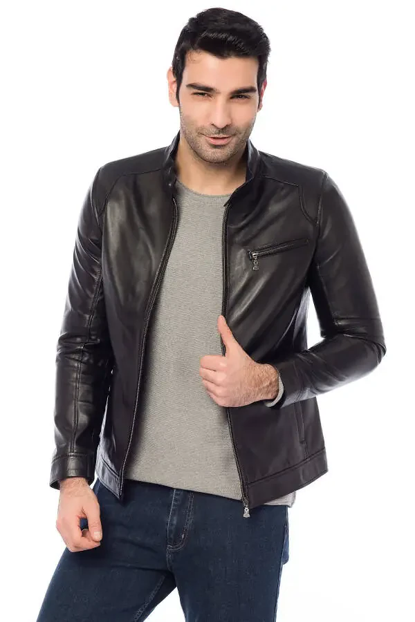 Genuine Leather Black Men's Jacket PC178 - 1