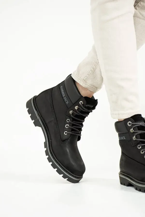 Genuine Leather Black Nubuck Men's Boots - 10