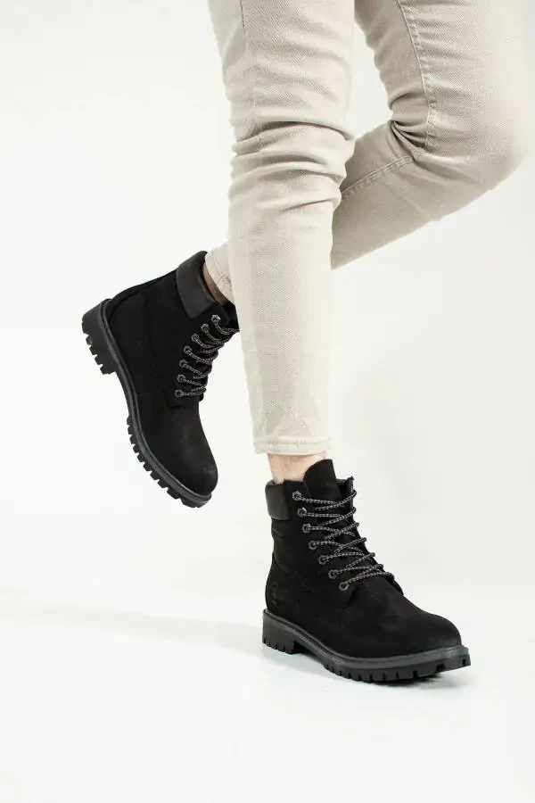 Genuine Leather Black Nubuck Men's Boots - 2