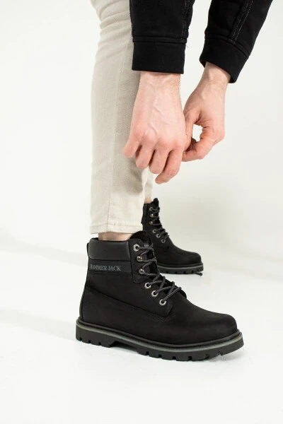 Genuine Leather Black Nubuck Men's Boots - 4