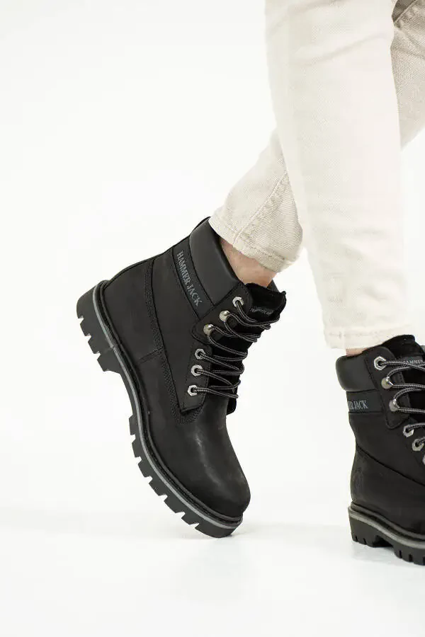 Genuine Leather Black Nubuck Men's Boots - 5