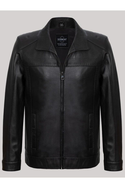 Genuine Leather Black Plain Pocket Men's Leather Jacket - 1