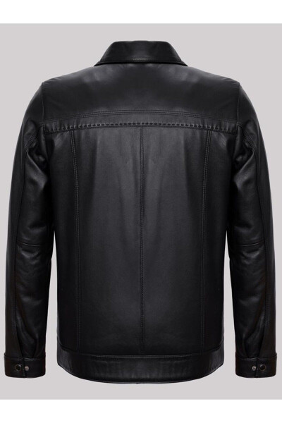 Genuine Leather Black Plain Pocket Men's Leather Jacket - 2