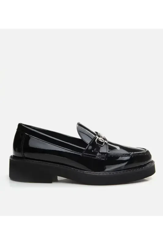 Genuine Leather Black Women Loafer - 1