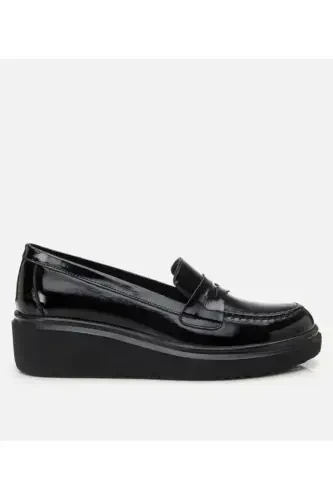 Genuine Leather Black Women Loafer - 1