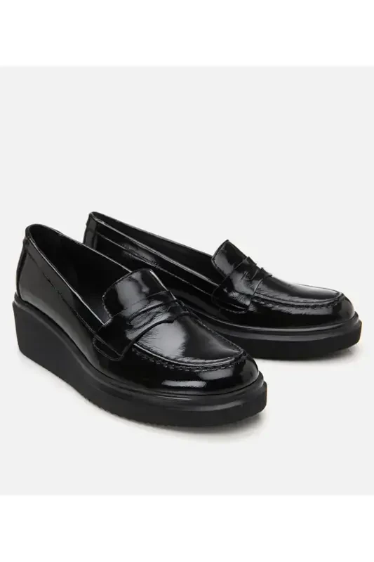 Genuine Leather Black Women Loafer - 2