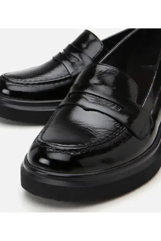 Genuine Leather Black Women Loafer - 4