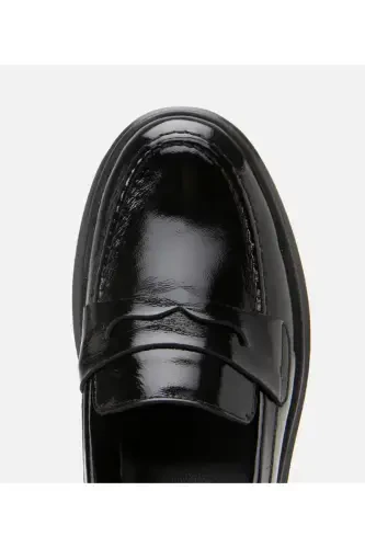 Genuine Leather Black Women Loafer - 5