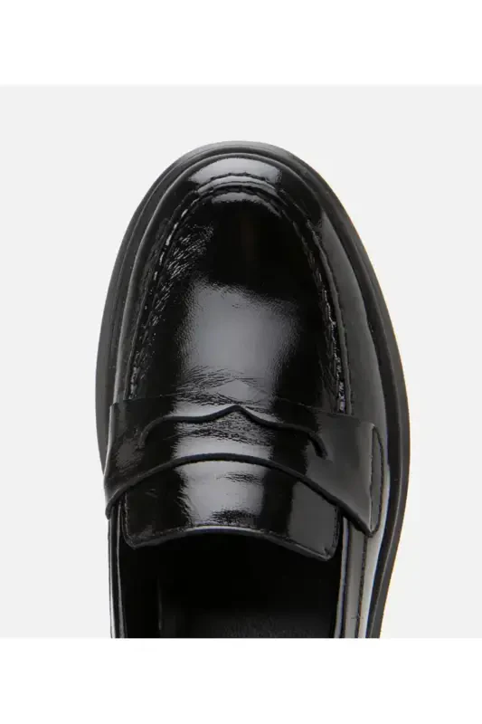 Genuine Leather Black Women Loafer - 5
