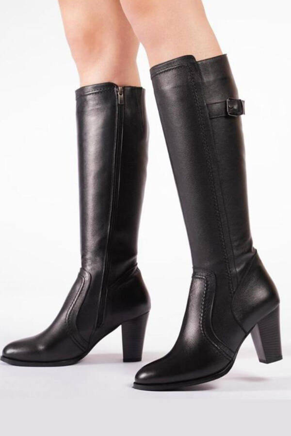 Genuine leather black women's boots - 1