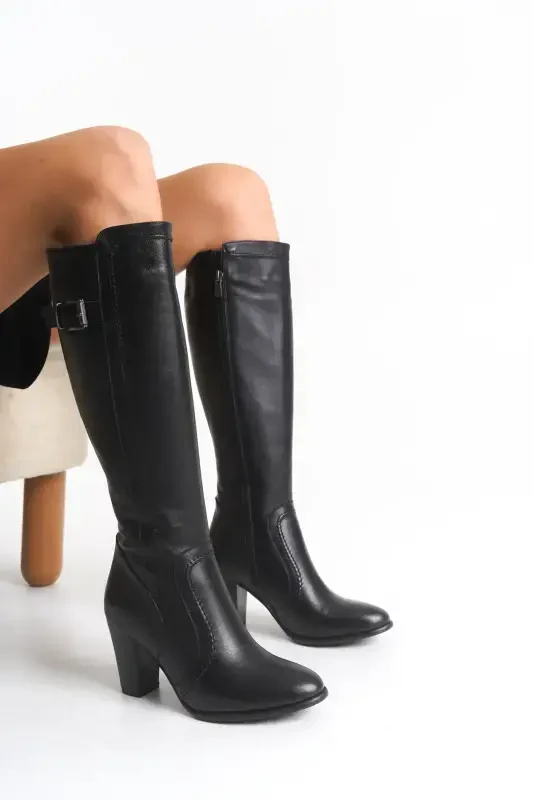 Genuine leather black women's boots - 2