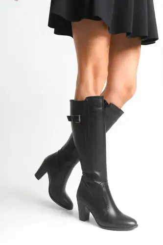 Genuine leather black women's boots - 4