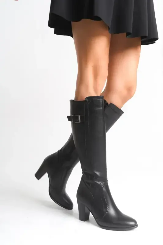 Genuine leather black women's boots - 4
