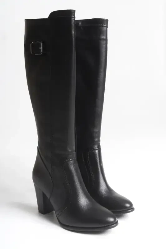 Genuine leather black women's boots - 5