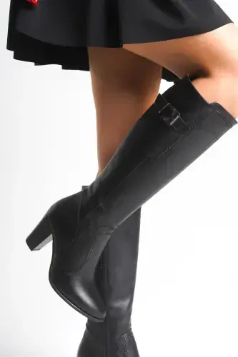 Genuine leather black women's boots - 6