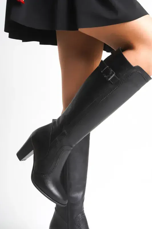 Genuine leather black women's boots - 6