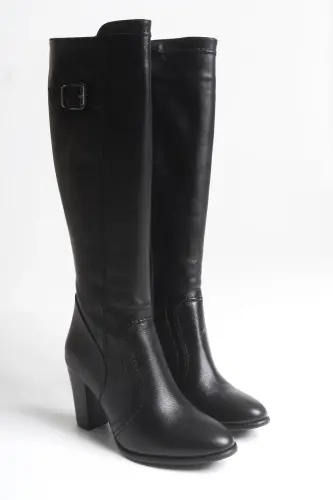 Genuine leather black women's boots - 5