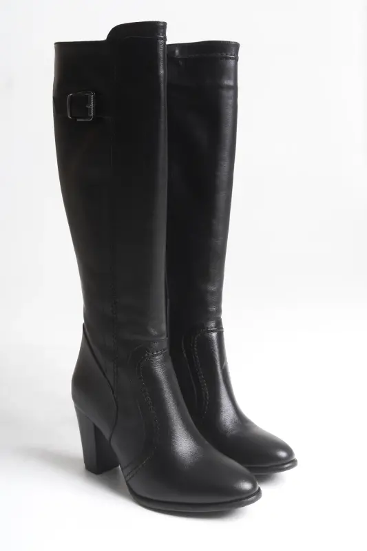 Genuine leather black women's boots - 5