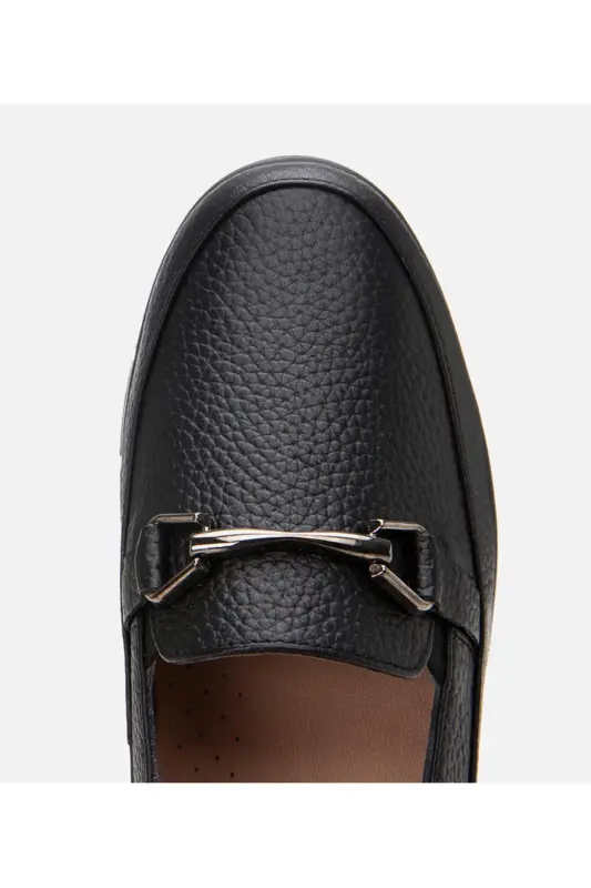 Genuine Leather Black Women's Buckle Loafer - 4