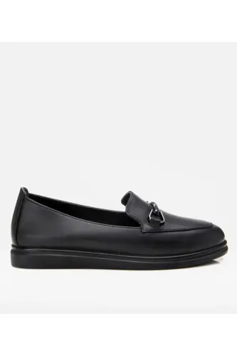 Genuine Leather Black Women's Buckle Loafer 
