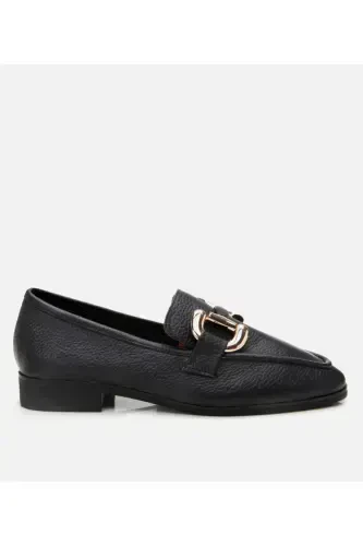 Genuine Leather Black Women's Buckle Loafer - 1