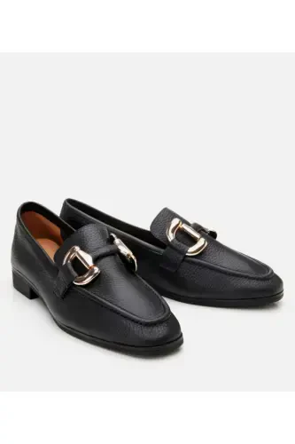 Genuine Leather Black Women's Buckle Loafer - HOTIÇ (1)